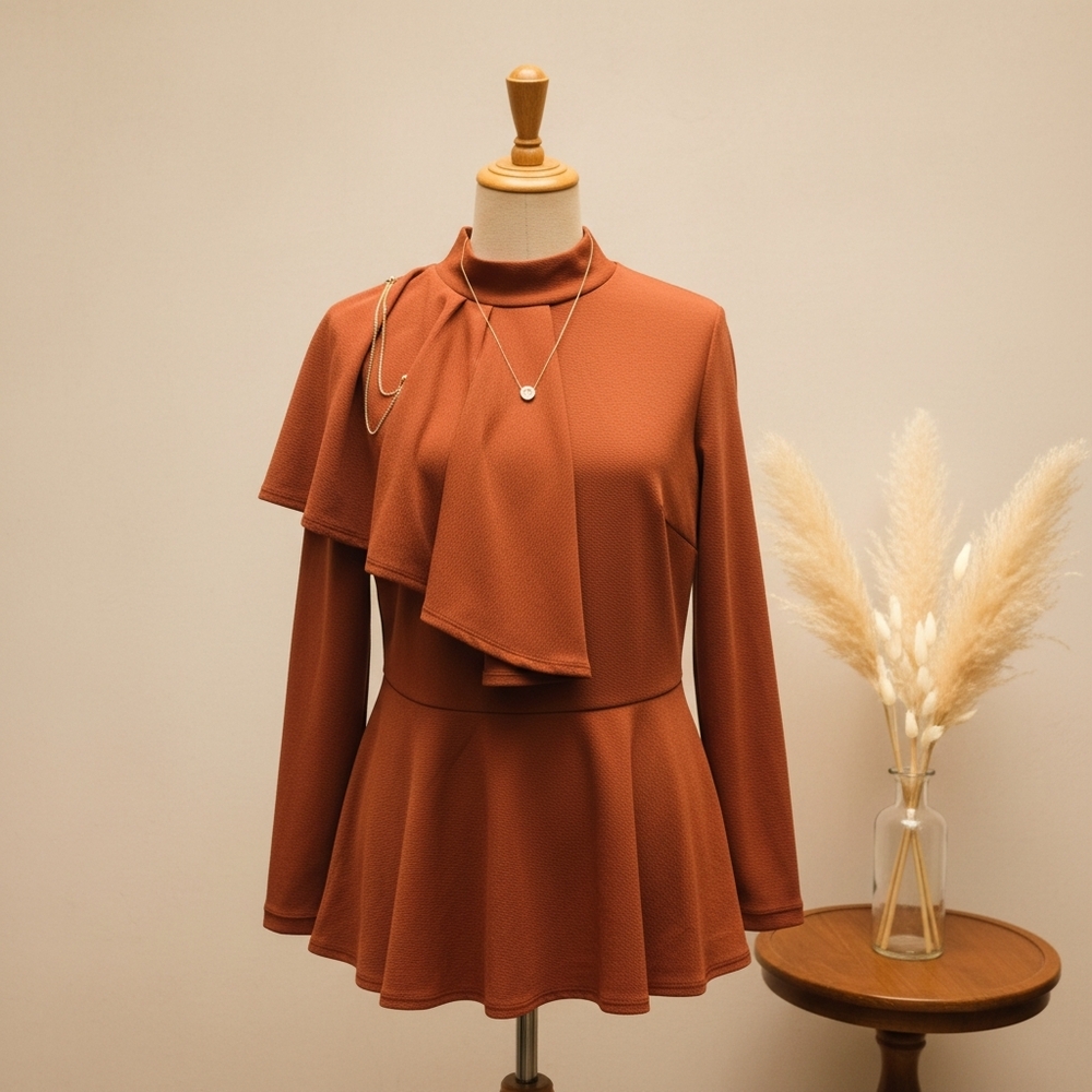 Ashley Stewart Rust Peplum Blouse